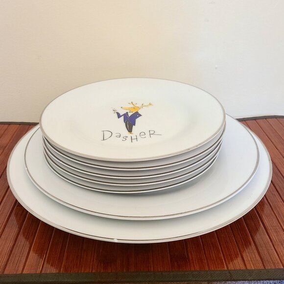 Pottery Barn Reindeer Plates/Rudolph Serving Platter - 7 Pieces - Picture 3 of 7